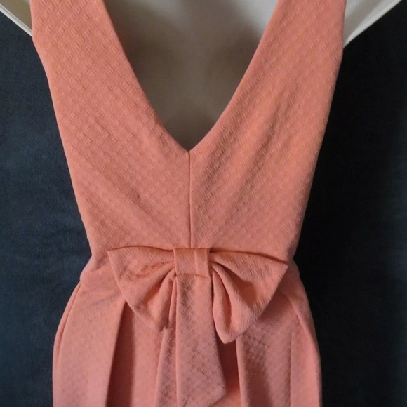 Alya Coral Sleeveless Fitted Beaded Pearl Neck V Back 
Cocktail Bow Dress PartyM - Picture 9 of 15